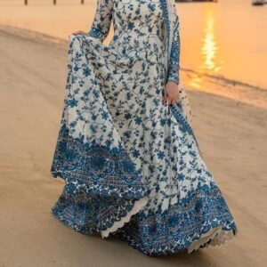 Faiza Saqlain Inspired 3PC Luxury Lawn Suit – Frock Style Maxi with 120” Round Flair